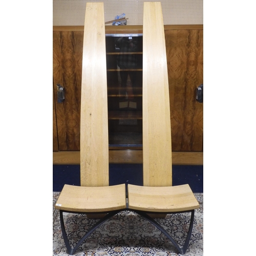 96 - A lot of four circa 1996 Walter Jack designed oak and mild steel paired reception seats entered into... 