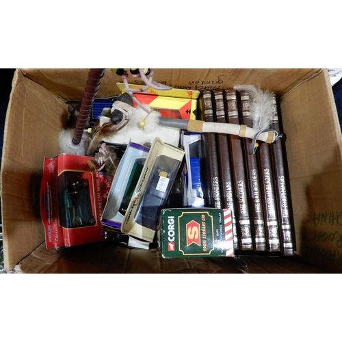 246 - Assorted drinking glasses, boxed Quran, gold plated plaque, books etc