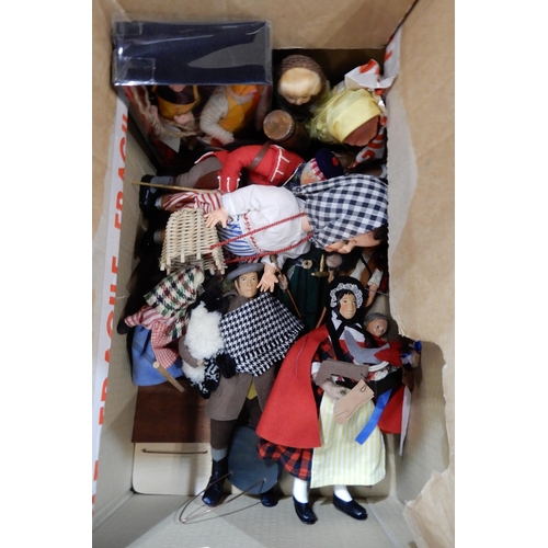 260 - A collection of costume dolls and others including Pearly King and Queen dolls, wax headed doll, por... 