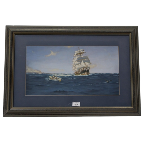 918 - BRITISH SCHOOL SHIP OFFSHORE Acrylic on paper, 25 x 47cm ... 