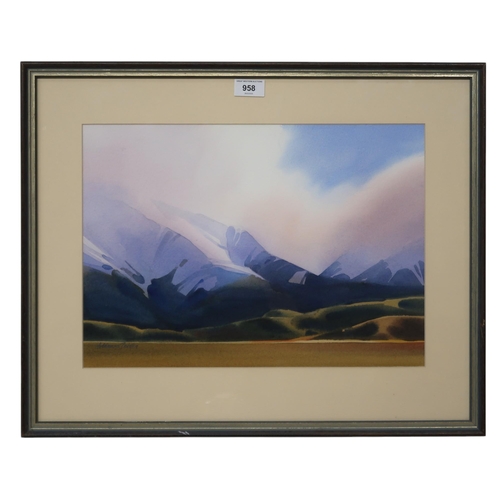 958 - ADRIENE PAVELKA (NEW ZEALANDER CONTEMPORARY) TORLESSE RANGE Watercolour, signed lower right, 30 x 43... 