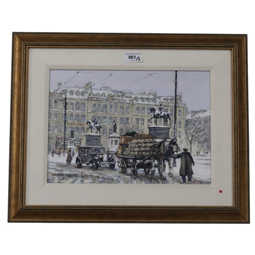 961 - ROBIN MILLER (SCOTTISH CONTEMPORARY) GEORGE SQUARE, WINTER Oil on board, signed lower left... 