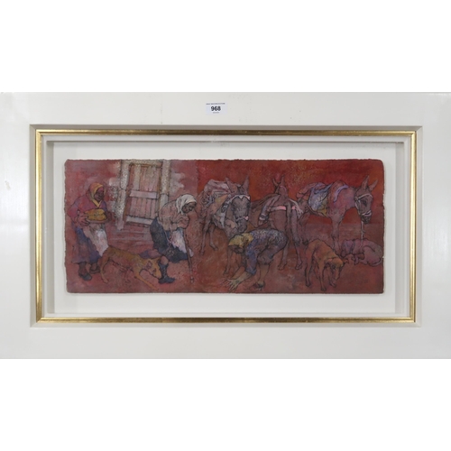 968 - ANDA PATERSON RSW, RGI, PAI (SCOTTISH 1935-2022) WOMEN OF THE MULES  Mixed media, sig... 