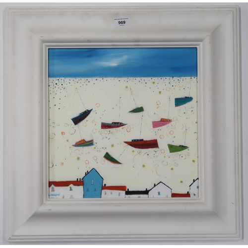 969 - *WITHDRAWN*NIKKI MONAGHAN (SCOTTISH b.1971) SEASIDE VILLAGE Oil on board, signed lower left, 33.5 x ... 