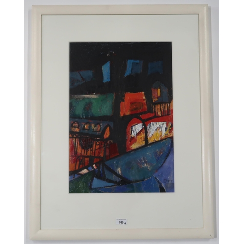 989 - KEVIN ORR (CONTEMPORARY SCHOOL) CITYSCAPE AT NIGHT Mixed media, signed lower right, 53 x 56cm Togeth... 