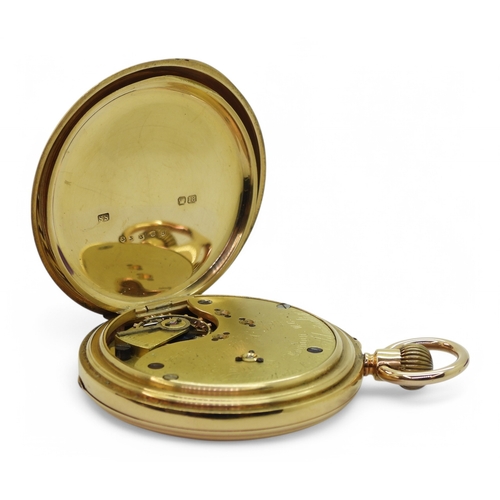 2849 - A HALF HUNTER POCKET WATCHmade in 18ct gold hallmarked Chester 1904, enamel chapter ring to out case... 