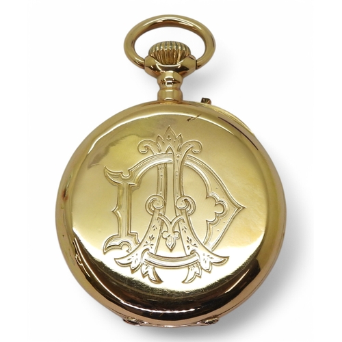 2851 - A FRENCH OPEN FACE POCKET WATCHthe case in bright yellow metal with indistinct marks, the dust cover... 