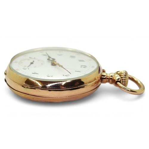 2851 - A FRENCH OPEN FACE POCKET WATCHthe case in bright yellow metal with indistinct marks, the dust cover... 