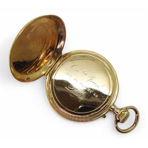 2851 - A FRENCH OPEN FACE POCKET WATCHthe case in bright yellow metal with indistinct marks, the dust cover... 