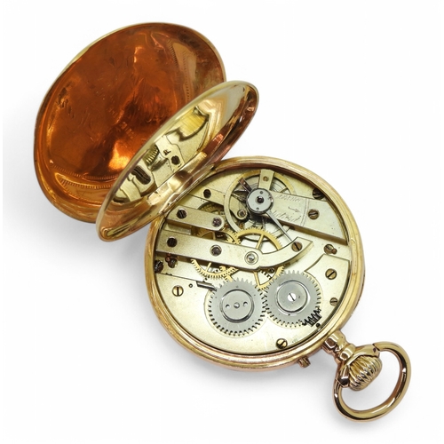 2851 - A FRENCH OPEN FACE POCKET WATCHthe case in bright yellow metal with indistinct marks, the dust cover... 