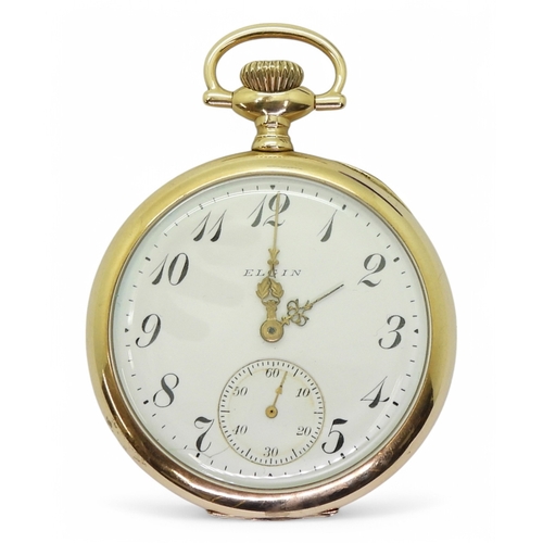 2856 - A LADIES ELGIN FOB WATCHthe 14k gold keystone cased watch, has a classic white enamelled dial with b... 