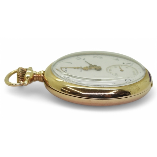 2856 - A LADIES ELGIN FOB WATCHthe 14k gold keystone cased watch, has a classic white enamelled dial with b... 