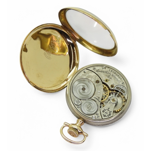 2856 - A LADIES ELGIN FOB WATCHthe 14k gold keystone cased watch, has a classic white enamelled dial with b... 