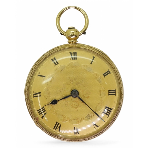 2864 - AN OPEN FACE POCKET WATCHthe case made in 18ct gold, with London hallmarks for 1857, with gold decor... 