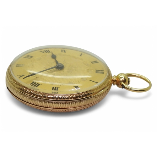 2864 - AN OPEN FACE POCKET WATCHthe case made in 18ct gold, with London hallmarks for 1857, with gold decor... 