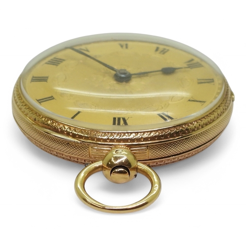 2864 - AN OPEN FACE POCKET WATCHthe case made in 18ct gold, with London hallmarks for 1857, with gold decor... 