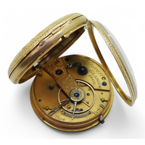 2864 - AN OPEN FACE POCKET WATCHthe case made in 18ct gold, with London hallmarks for 1857, with gold decor... 