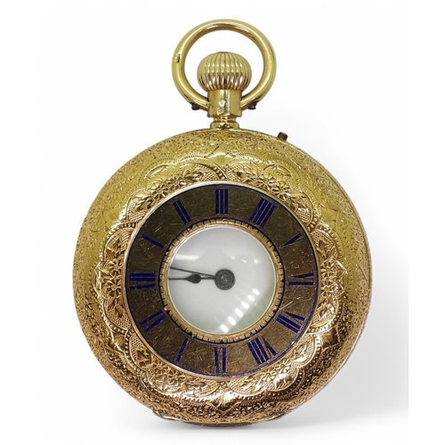 2868 - A DECORATIVE HALF HUNTERthe decorative case made in 18ct gold with London hallmarks for 1873, with e... 