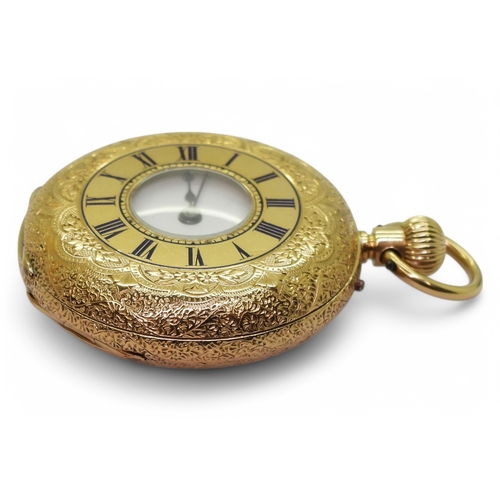 2868 - A DECORATIVE HALF HUNTERthe decorative case made in 18ct gold with London hallmarks for 1873, with e... 