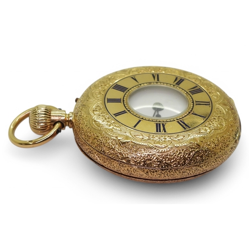 2868 - A DECORATIVE HALF HUNTERthe decorative case made in 18ct gold with London hallmarks for 1873, with e... 