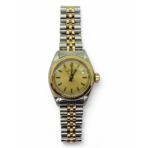 2871 - A LADIES OYSTER PERPETUALin stainless steel and gold. A gold coloured dial, baton numerals and hands... 