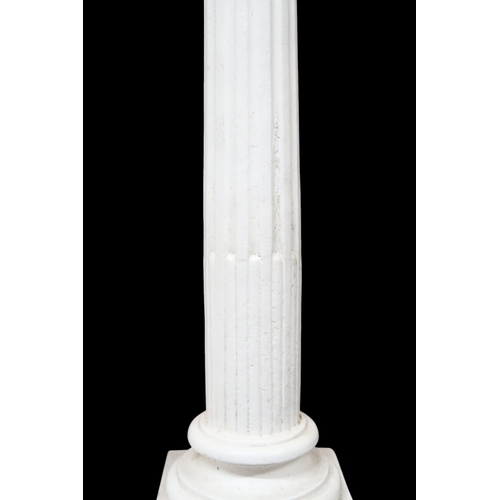 2056 - A PAIR OF EARLY 20TH CENTURY WHITE PAINTED STONEWARE PEDESTALSwith square tops on Corinthian style c... 