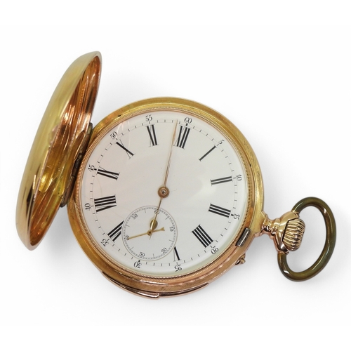 2836 - A 1/4 REPEATER POCKET WATCHthe full hunter case stamped with French eagles head marks and 18k, the i... 