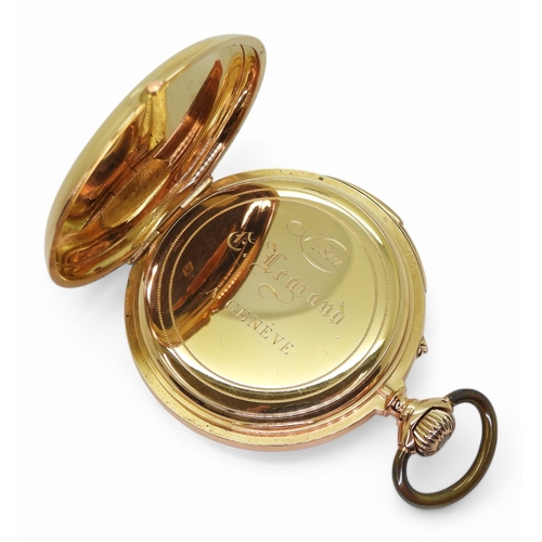 2836 - A 1/4 REPEATER POCKET WATCHthe full hunter case stamped with French eagles head marks and 18k, the i... 