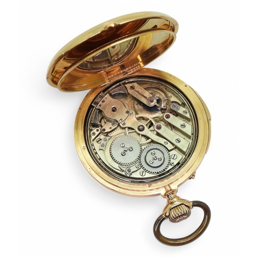 2836 - A 1/4 REPEATER POCKET WATCHthe full hunter case stamped with French eagles head marks and 18k, the i... 