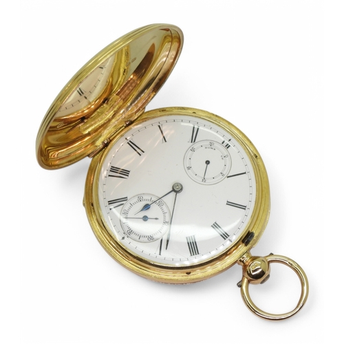 2837 - A FULL HUNTER POCKET WATCHthe case is 18ct gold hallmarked London 1877. Front of the case with decor... 