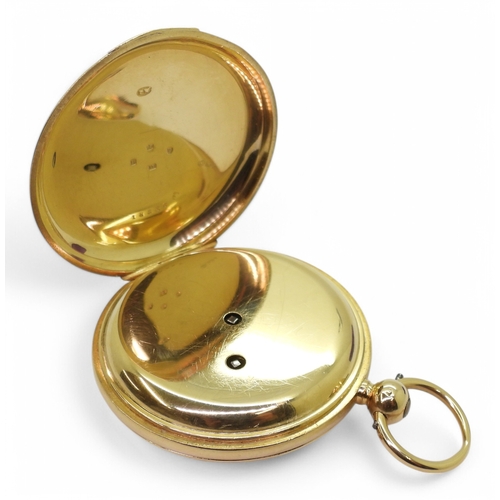 2837 - A FULL HUNTER POCKET WATCHthe case is 18ct gold hallmarked London 1877. Front of the case with decor... 