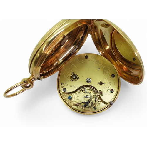 2837 - A FULL HUNTER POCKET WATCHthe case is 18ct gold hallmarked London 1877. Front of the case with decor... 