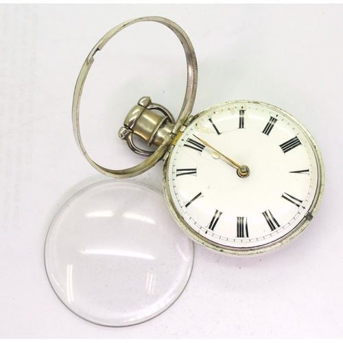 2843 - A SILVER PAIR CASED POCKET WATCHboth cases stamped with Birmingham hallmarks for 1812, the movement ... 