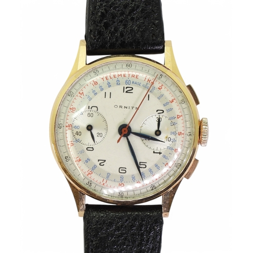 2846 - A CHRONOGRAPH WRISTWATCHthe case with 18k gold Swiss Helvetia marks. The Chronograph dial with twin ... 