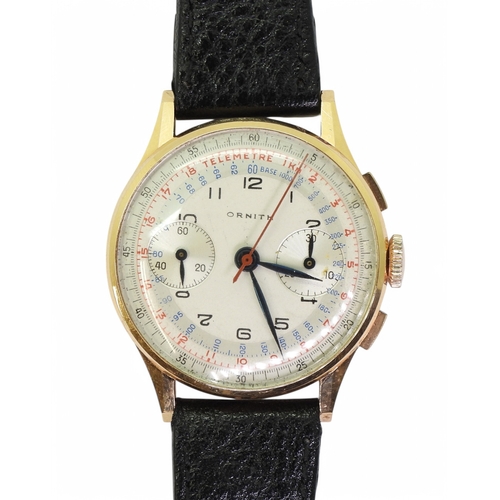 2846 - A CHRONOGRAPH WRISTWATCHthe case with 18k gold Swiss Helvetia marks. The Chronograph dial with twin ... 