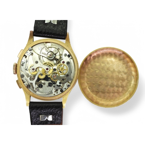 2846 - A CHRONOGRAPH WRISTWATCHthe case with 18k gold Swiss Helvetia marks. The Chronograph dial with twin ... 