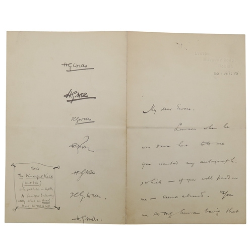 2625 - WELLS (HERBERT GEORGE, H.G.)A collection of written correspondence, sent from Wells to 