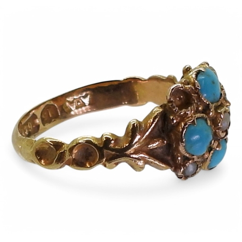 2792 - TWO VICTORIAN RINGSa 15ct gold turquoise and pearl ring, with partial Birmingham hallmarks (date let... 