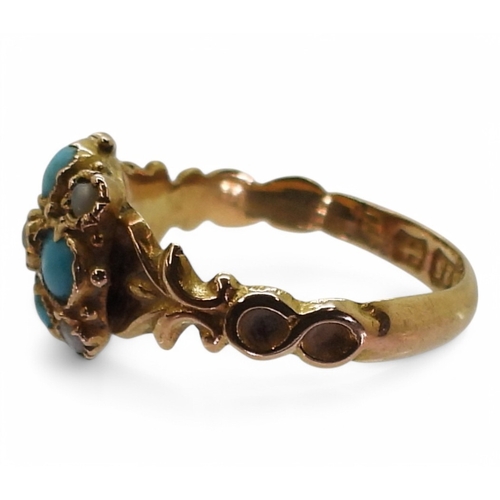 2792 - TWO VICTORIAN RINGSa 15ct gold turquoise and pearl ring, with partial Birmingham hallmarks (date let... 