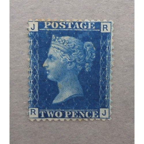 7032 - Great Britain<br />1858-1876 2/d blue plate 13 fine mint with original glue  RJ in corners...