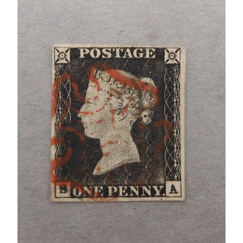 7033 - Great Britain <br />1840 1/d black, 4 margin copy with fine red Maltese crosses SA in corners...