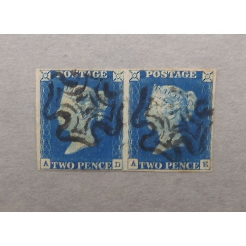 7034 - <strong>GREAT BRITAIN<br /></strong>A pair of 1840  2/d blue 4 margin with black Maltese cross cance...