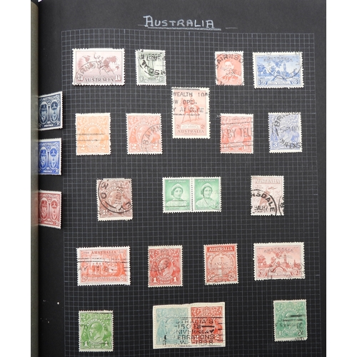 7043 - A collection of worldwide stamps in an album to include GB  1/d black four margin IC in corners used...