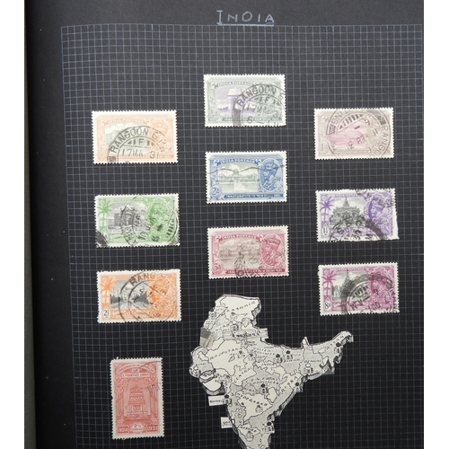 7043 - A collection of worldwide stamps in an album to include GB  1/d black four margin IC in corners used... 