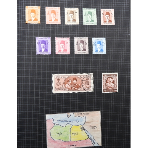 7043 - A collection of worldwide stamps in an album to include GB  1/d black four margin IC in corners used... 