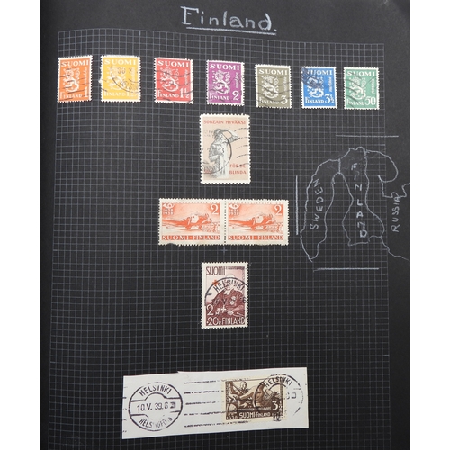 7043 - A collection of worldwide stamps in an album to include GB  1/d black four margin IC in corners used... 