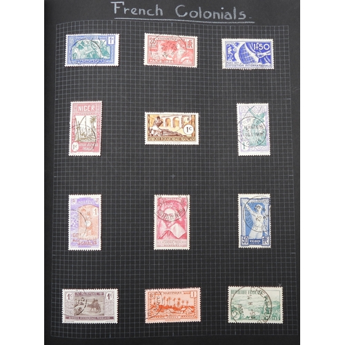 7043 - A collection of worldwide stamps in an album to include GB  1/d black four margin IC in corners used...