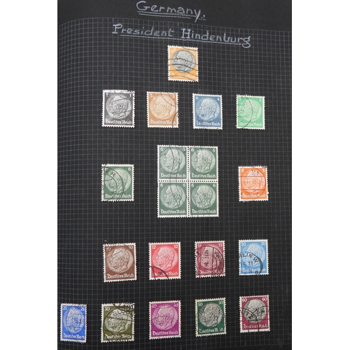 7043 - A collection of worldwide stamps in an album to include GB  1/d black four margin IC in corners used... 