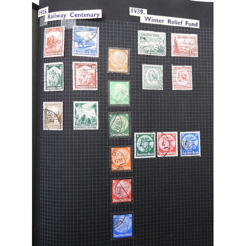 7043 - A collection of worldwide stamps in an album to include GB  1/d black four margin IC in corners used...