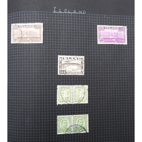 7043 - A collection of worldwide stamps in an album to include GB  1/d black four margin IC in corners used... 